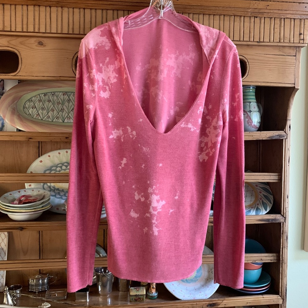 Anama Deep V-Neck Hoodie | Pink | Elbow Patch Sleeves | Size S/M